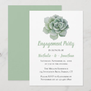 Mint Green Engagement Party Floral Succulent Invitation