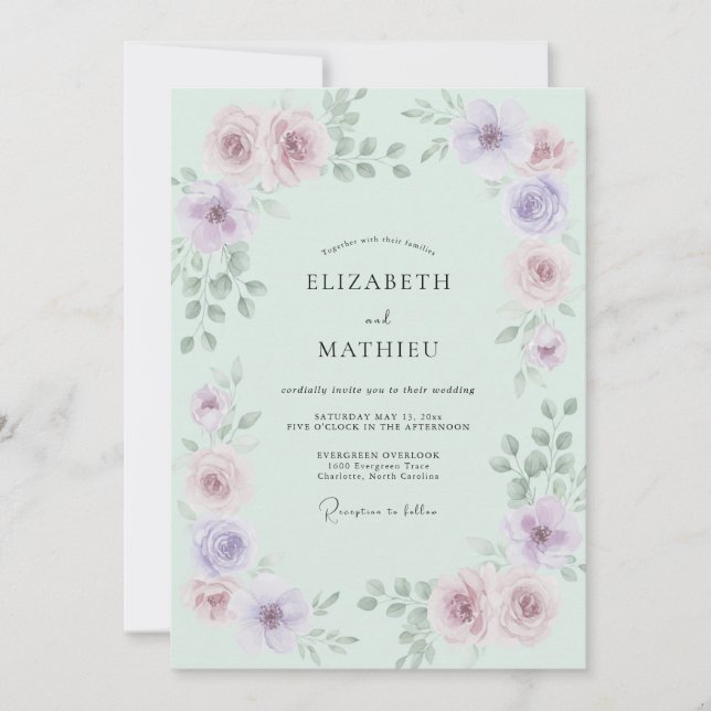 Mint Green Ethereal Rose Wedding Invitation (Front)
