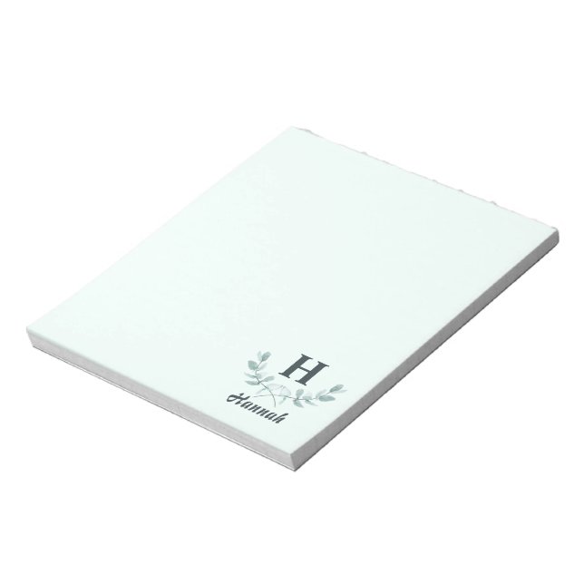Mint Green Eucalyptus Leaf Monogrammed Notepad (Rotated)