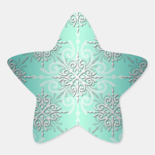 Mint Green Fancy Damask Pattern Star Sticker