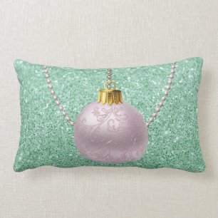 Mint Green Faux Glitter Soft Pink Ornament Lumbar Cushion