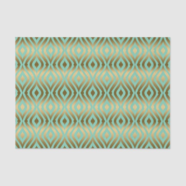 Mint-Green & Faux Gold Quatrefoil Pattern Tissue Paper (Front)