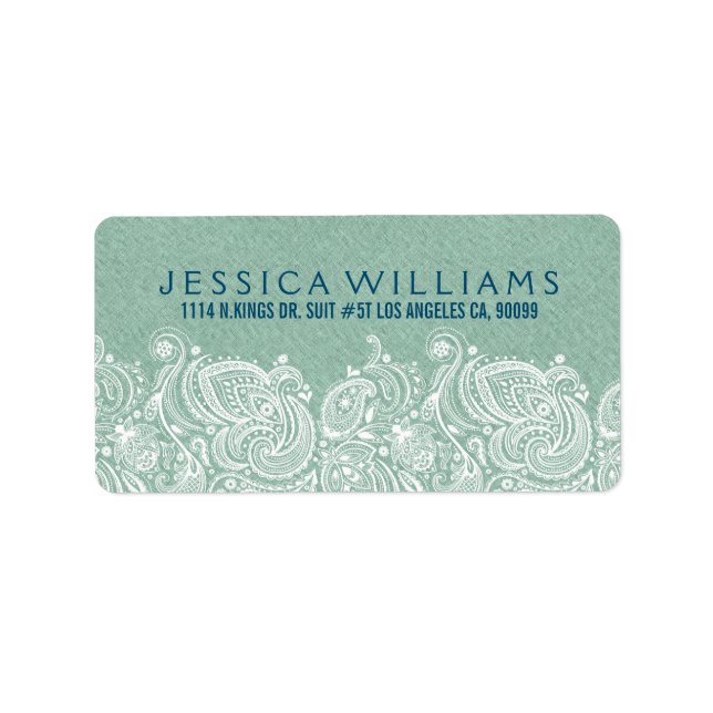 Mint-Green Faux Line White Paisley Lace Label (Front)