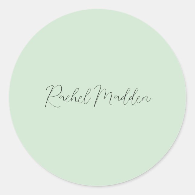 Mint Green Feminine Minimalist Script Custom Name Classic Round Sticker (Front)
