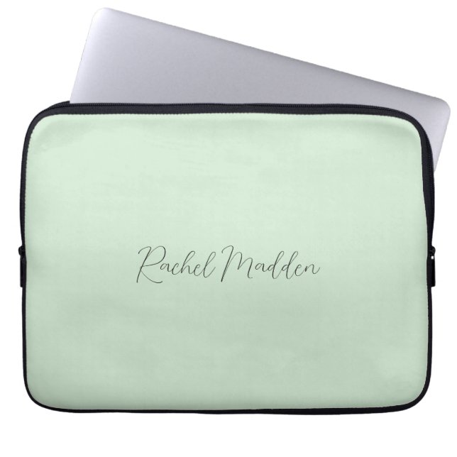 Mint Green Feminine Minimalist Script Custom Name Laptop Sleeve (Front)