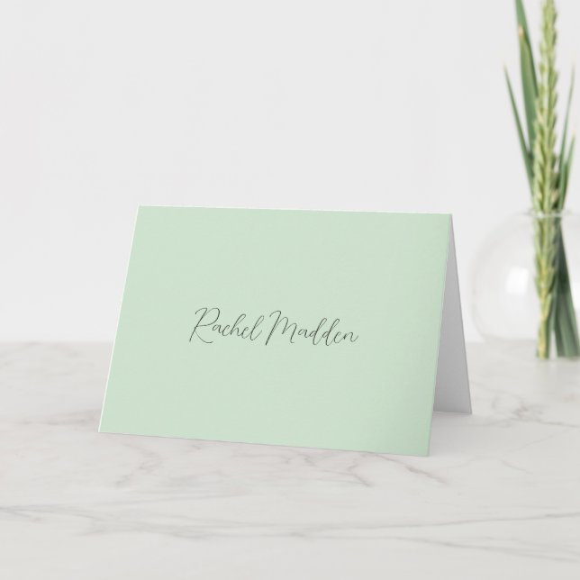 Mint Green Feminine Minimalist Script Custom Name Thank You Card (Front)