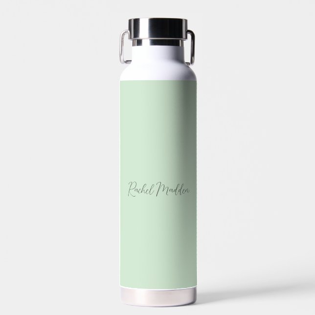 Mint Green Feminine Minimalist Script Custom Name Water Bottle (Front)
