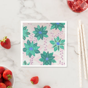 Mint Green Festive Floral Print Napkin