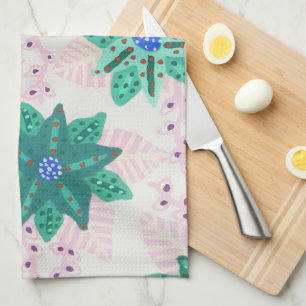 Mint Green Festive Floral Print Tea Towel