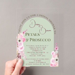 Mint Green Floral Arch Summer Bridal Shower Acrylic Invitations