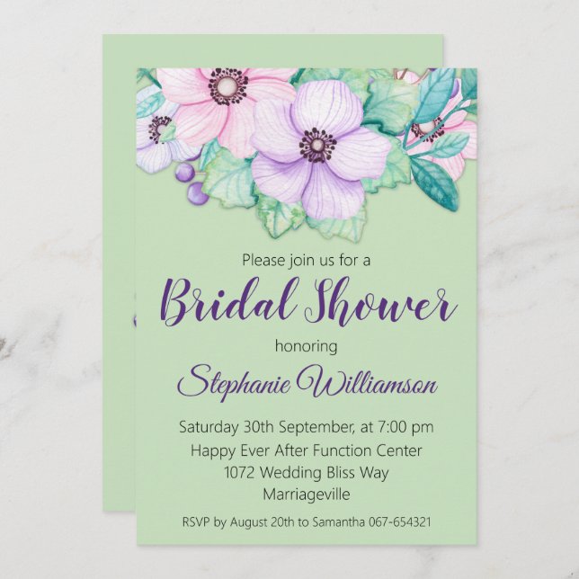 Mint Green Floral Bridal Shower Invitation (Front/Back)