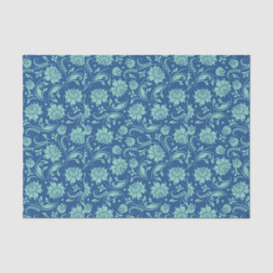 Mint-green Floral Damasks Over Blue Background Tissue Paper