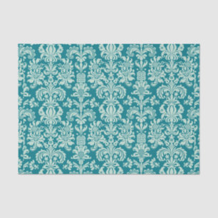 Mint-green Floral Damasks & Turquoise Background Tissue Paper