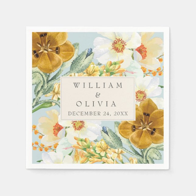 Mint green floral Garden wildflower Spring wedding Napkin (Front)