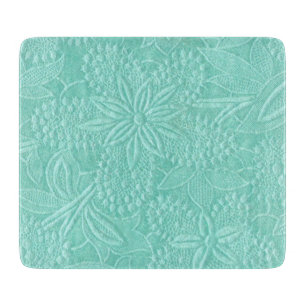 Mint Green Floral Glass Cutting Board