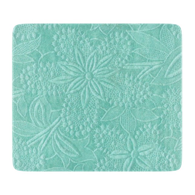 Mint Green Floral Glass Cutting Board (Front)