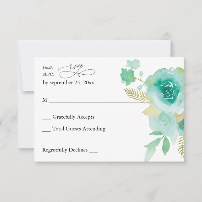 Mint Green Floral no Meal RSVP 2 Card (Front)