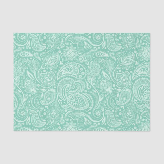 Mint-Green Floral Paisley Custom Background Tissue Paper (Front)
