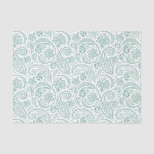 Mint-Green Floral Paisley Custom Background Tissue Paper (Front)