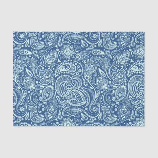 Mint-Green Floral Paisley Custom Blue Background Tissue Paper (Front)