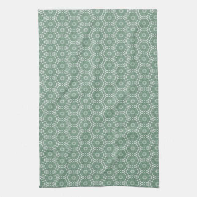 Mint Green Floral Pattern Tea Towel (Vertical)