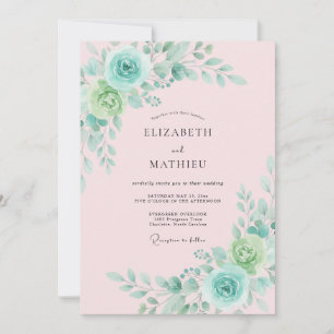 Mint Green Floral Romance Wedding Invitation