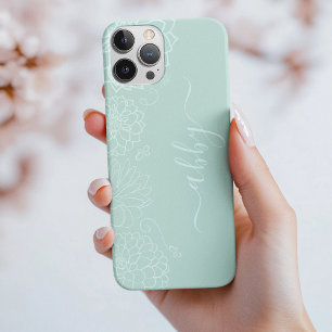 Mint Green Floral Script iPhone / iPad case