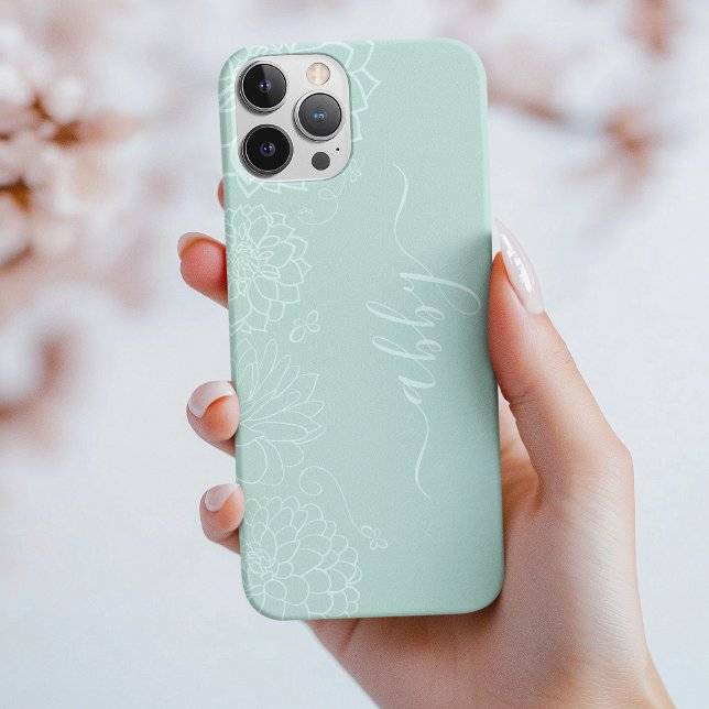 Mint Green Floral Script iPhone / iPad case (Creator Uploaded)