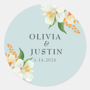 Mint green floral Spring flowers Wedding Favour Classic Round Sticker