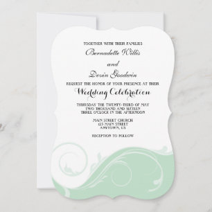 Mint Green Floral Swirl Bracket Wedding Invites