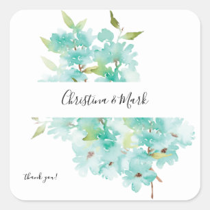 Mint Green Floral Thank You Square Sticker
