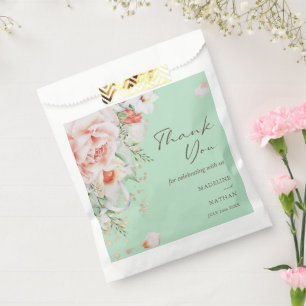 Mint Green Floral Thank You Wedding Favour Bag