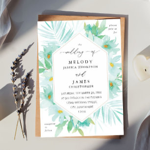 Mint Green Floral Tropical Wedding Invitation