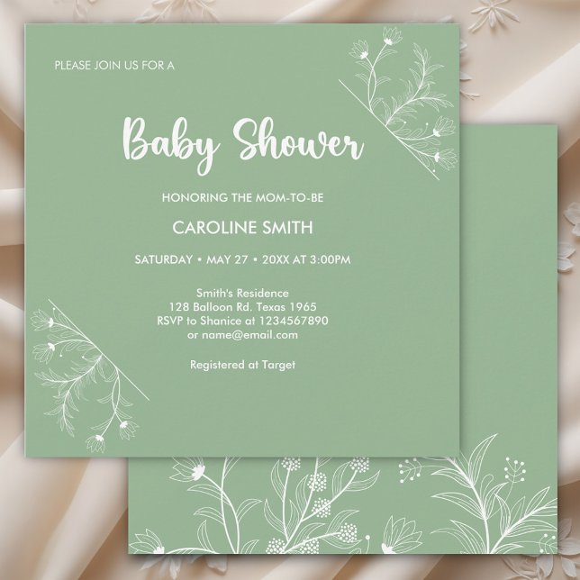 Mint Green  Floral Vintage Baby Shower Invitation (Creator Uploaded)