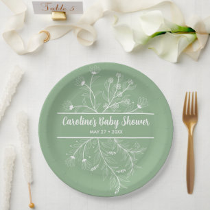 Mint Green Floral Vintage Baby Shower Paper Plate
