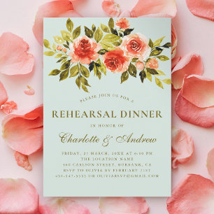 Mint Green Floral Watercolor  Rehearsal Dinner Invitation