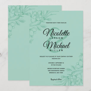 Mint Green Floral Wedding Invitation