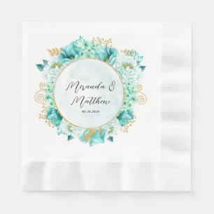 Mint Green Florals and Gold Foliage Wedding Napkin