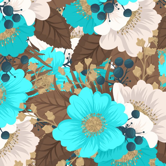 Mint Green Flower Cushion (The pattern features a mix of turquoise and cream-colored flowers and brown leaves.)