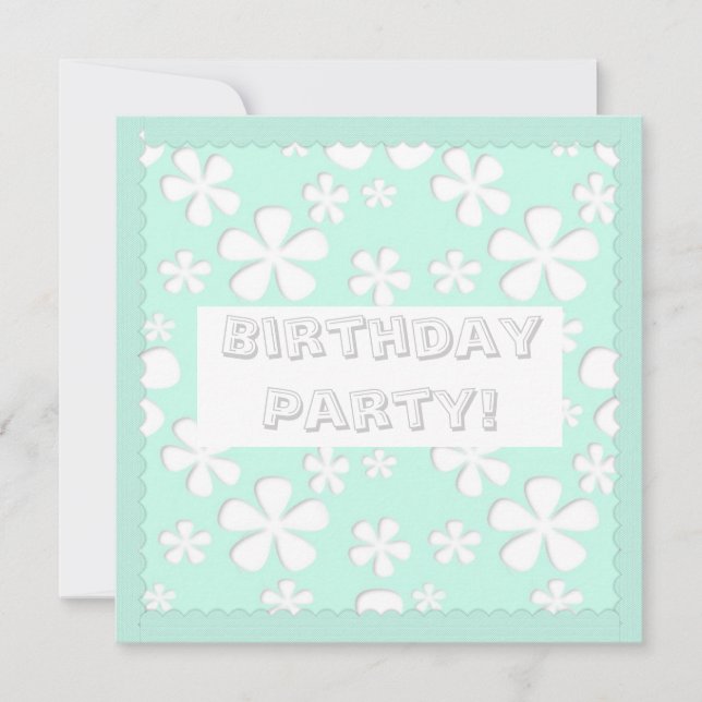 MINT GREEN FLOWERS BIRTHDAY PARTY INVITATION (Front)