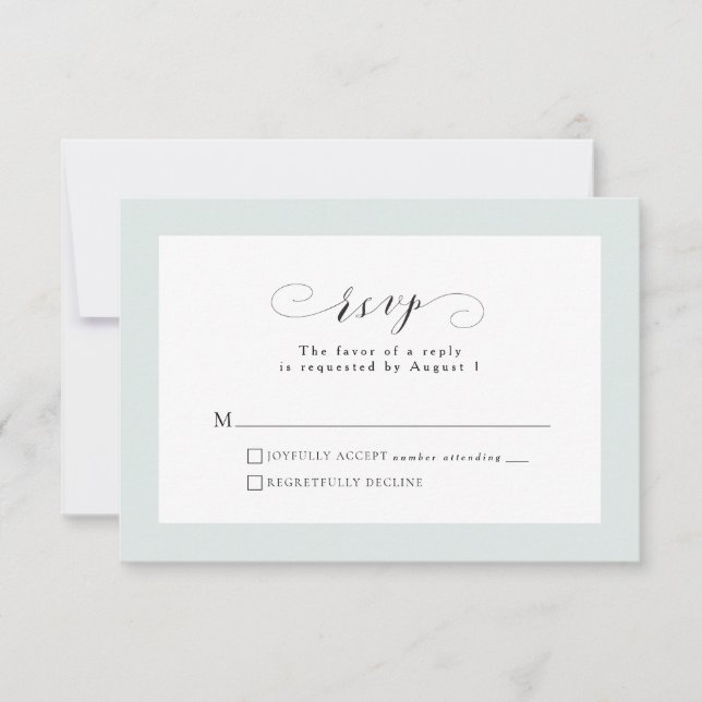 Mint green frame formal wedding RSVP card (Front)