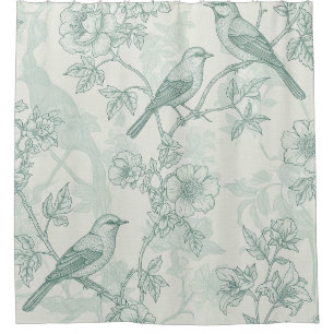 Mint Green French Country Birds and Floral Toile 2 Shower Curtain