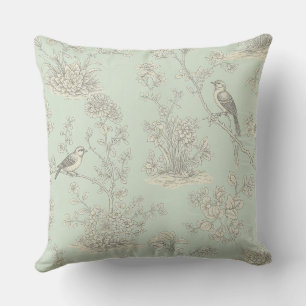 Mint Green French Country Birds and Floral Toile 3 Cushion