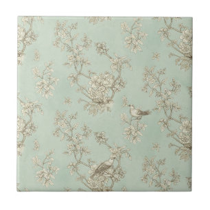 Mint Green French Country Birds and Floral Toile Tile