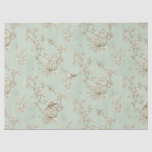 Mint Green French Country Birds and Floral Toile Tissue Paper