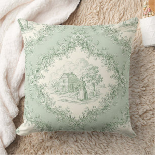 Mint Green French Country Floral Toile - Farmhouse Cushion