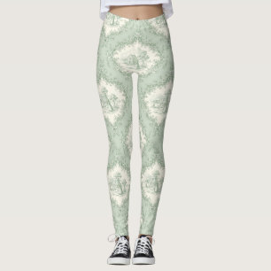 Mint Green French Country Floral Toile - Farmhouse Leggings