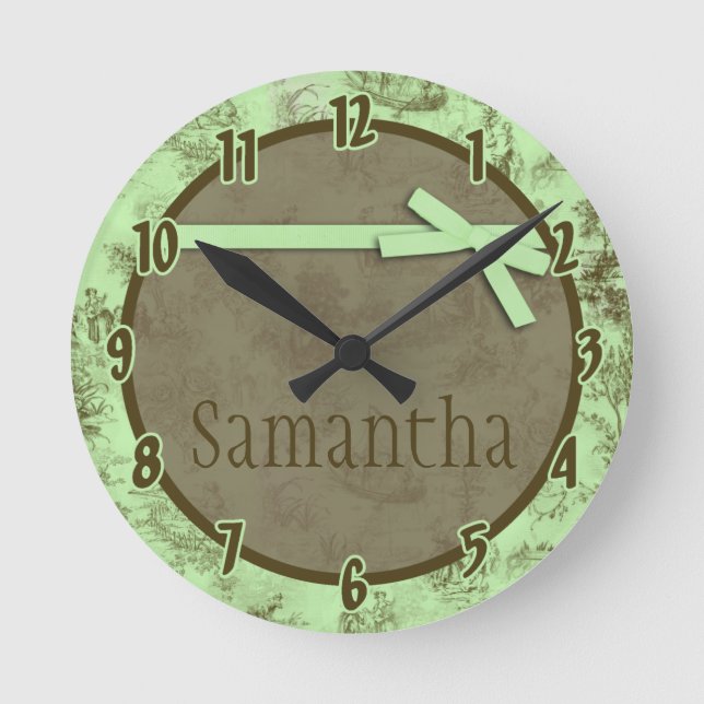 Mint Green French Fabric Toile Personalised Clock (Front)