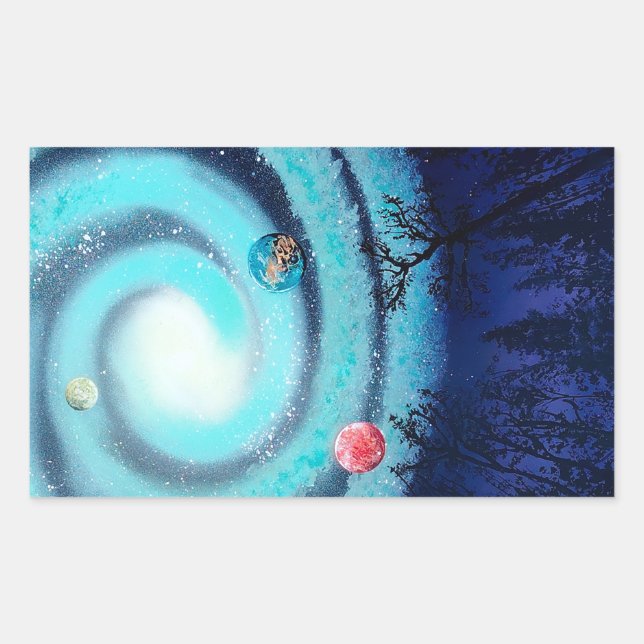 Mint Green Galaxy Rectangular Sticker (Front)