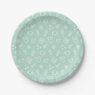 Mint Green Gender Neutral Baby Shower Paper Plates